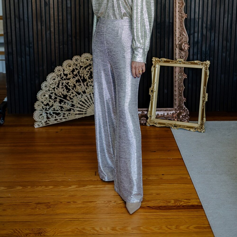 Straight Leg Pants Metallic Champagne